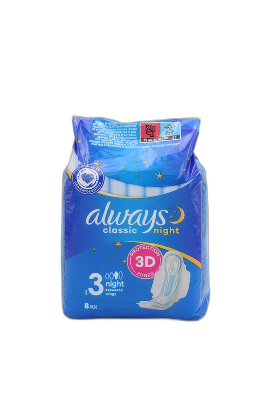 نوار بهداشتی آلویز Always Classic Night سایز 3 بالدار بسته 8 عددی