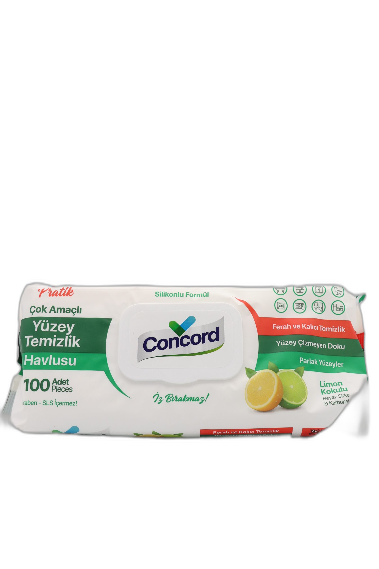 دستمال مرطوب و جرم‌گیر سطوح کنکورد لیمو ۱۰۰ عددی (Concord Lemon Surface Wipes)