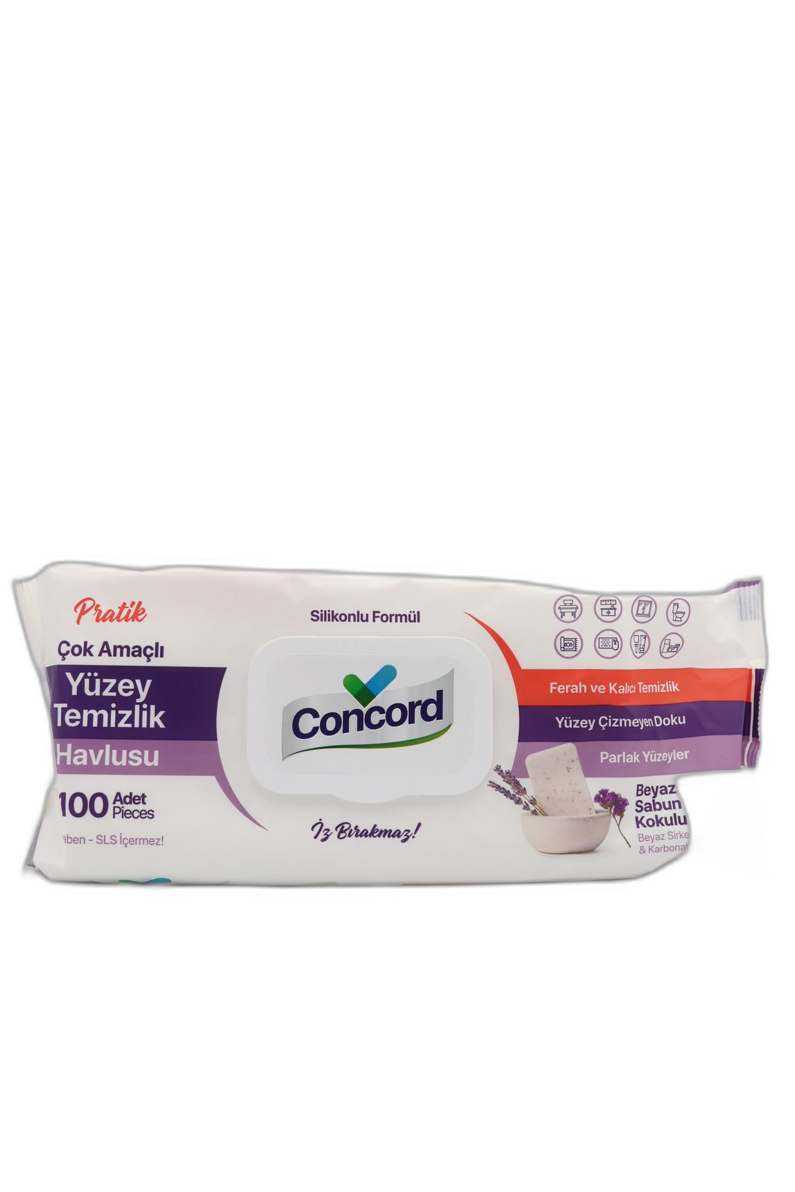 دستمال مرطوب و جرم‌گیر سطوح کنکورد لوندر ۱۰۰ عددی (Concord Lavender Surface Wipes)