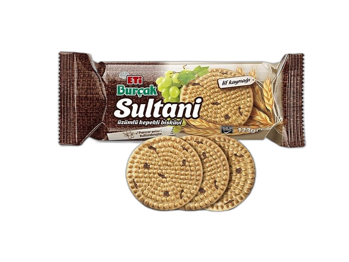 معرفی بیسکویت کشمش‌دار سلطانی 123 گرم ETi Burçak Sultani