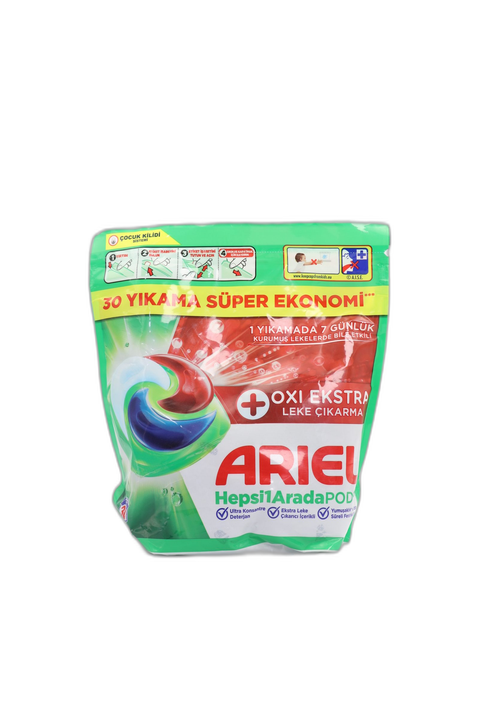 کپسول لباسشویی آریل مدل Oxi Extra لکه‌بر 30 عددی