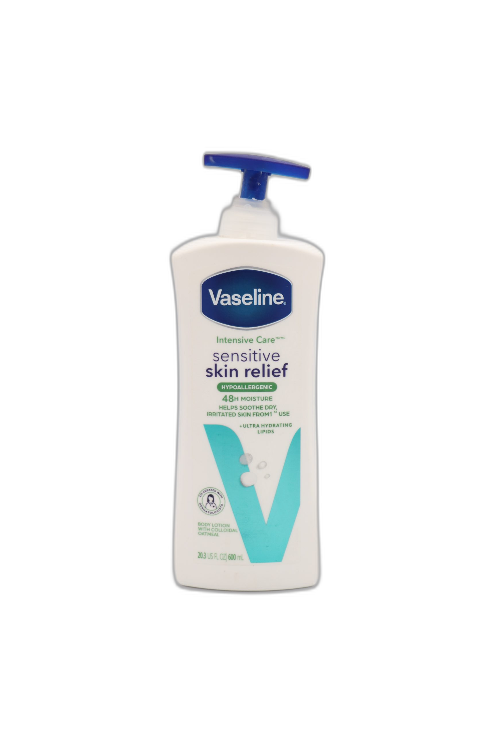 لوسیون بدن وازلین Sensitive Skin Relief پمپی با ماندگاری ۴۸ ساعته حجم ۶۰۰ میل