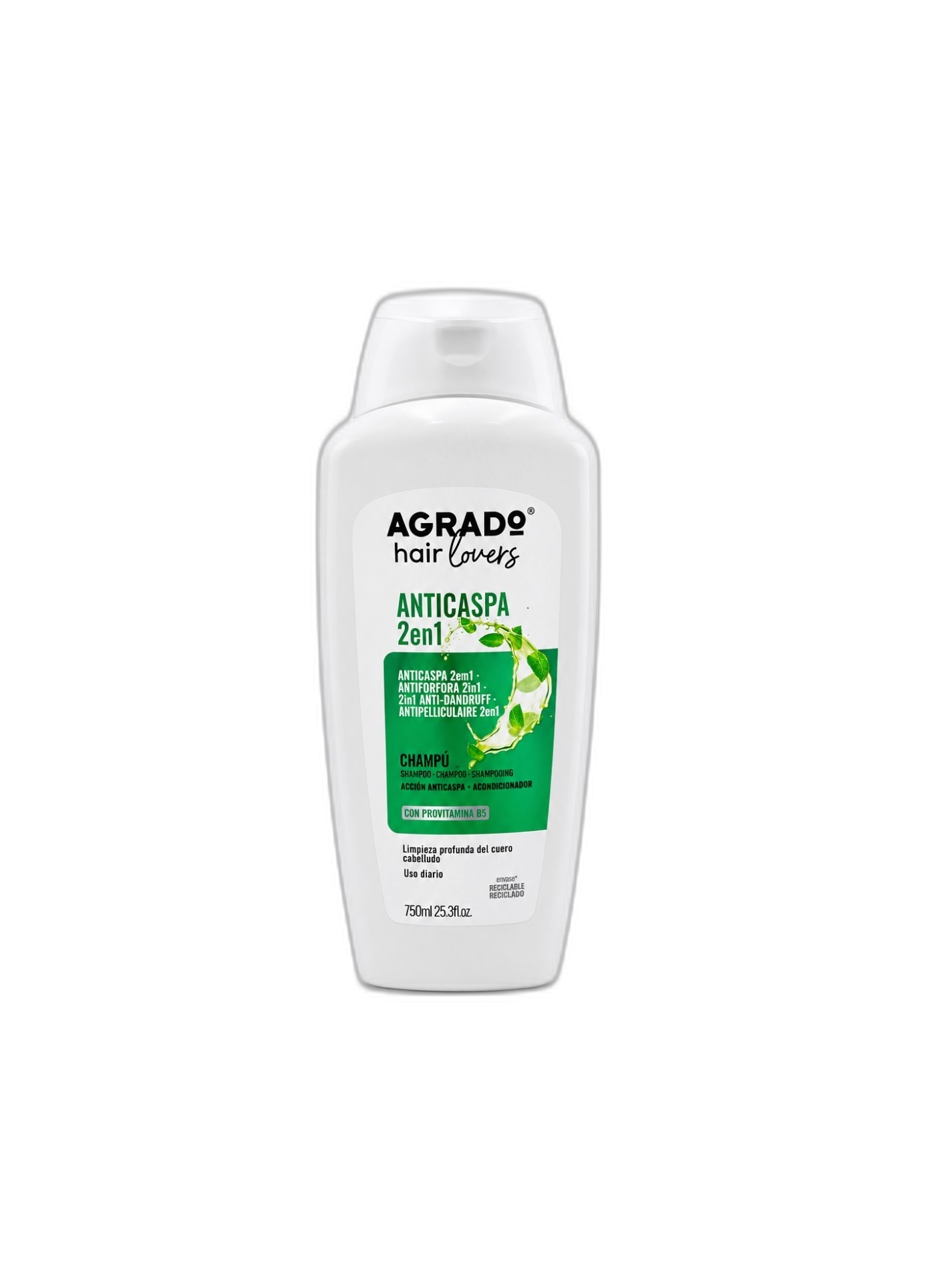 شامپو آگرادو Agrado Hair Lovers Anticaspa 2 در 1 ضد شوره حجم 750 میلی‌لیتر
