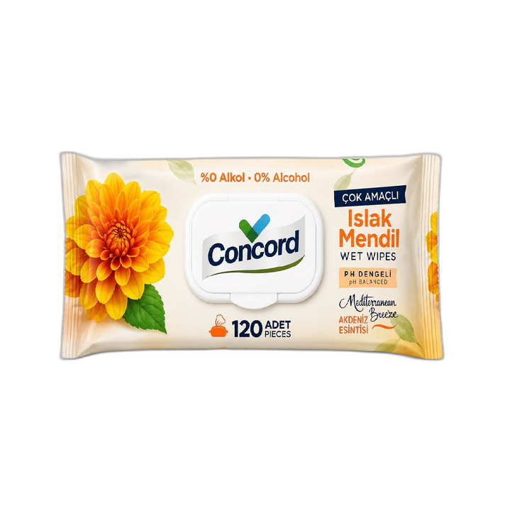 دستمال مرطوب چندمنظوره کنکورد Concord Mediterranean Breeze بسته 120 عددی