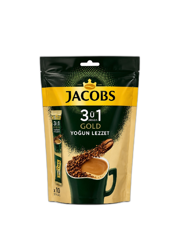 کافی میکس جاکوبز 3 در 1 گلد Jacobs Gold بسته 10 عددی | طعم غلیظ و آمادهسازی سریع