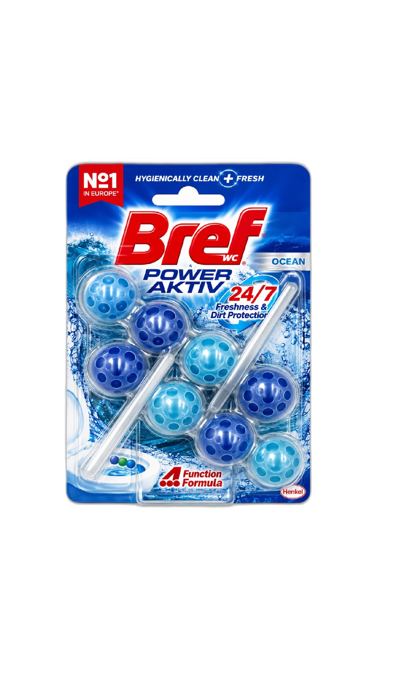خوشبوکننده و تمیزکننده توالت فرنگی توپی 8عددی Bref Power Aktiv Ocean
