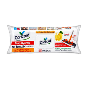 دستمال مرطوب کفشوی کنکورد Concord Mop Uyumlu مدل لیمویی بسته 50 عددی